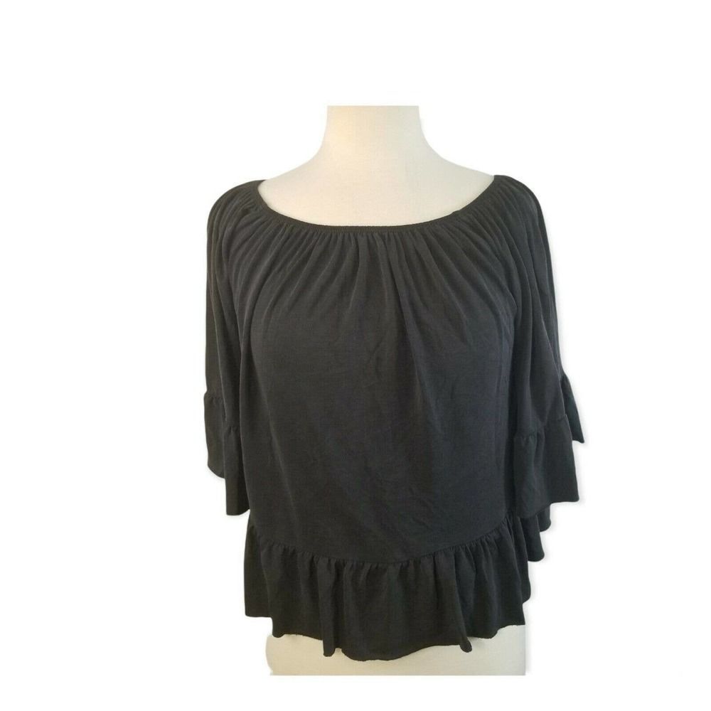 Lavender Fields Women 3/4 Sleeve Top M medium Soft black Ruchee